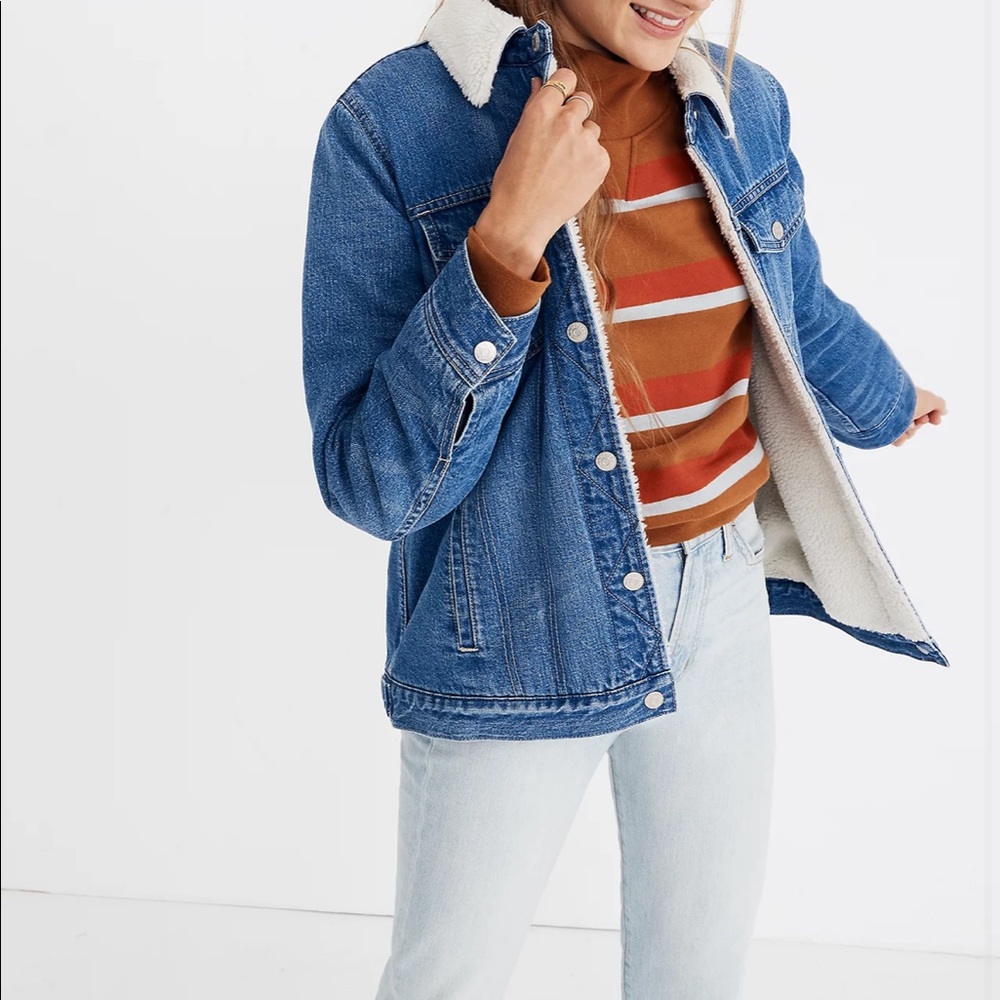 MADEWELL Oversized Jean Jacket in Pinehill Wash: Sherpa Edition